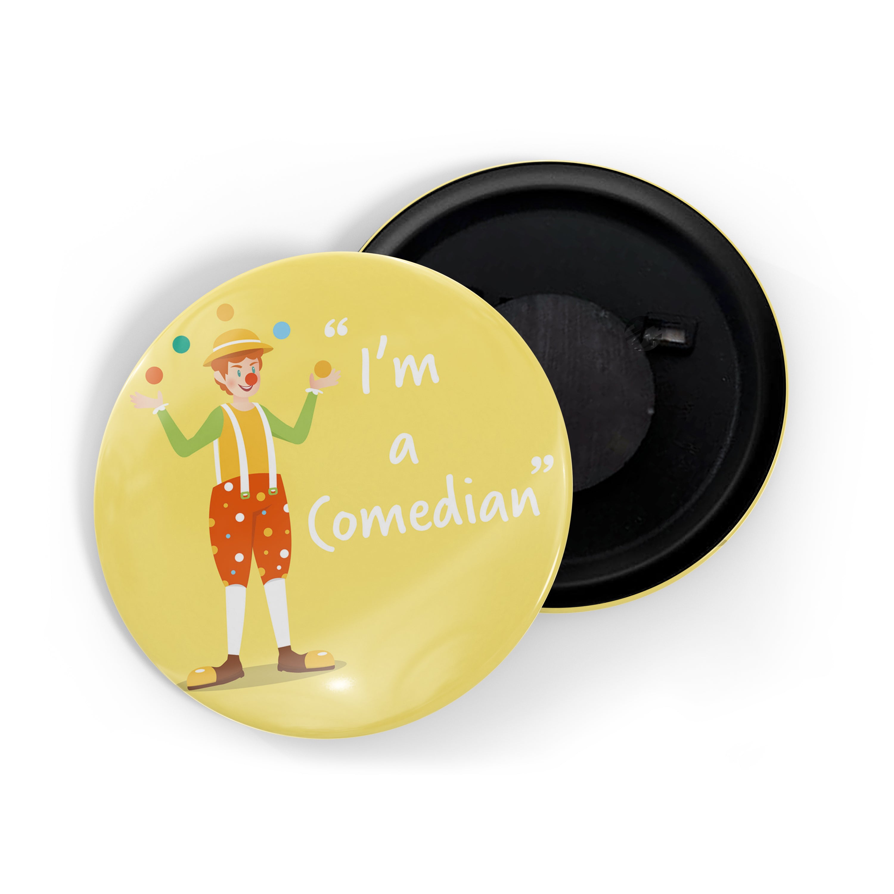 dhcrafts Round Fridge Magnet Yellow Color Profession I'm A Comedian Glossy Finish Design Pack of 1 (75 mm)